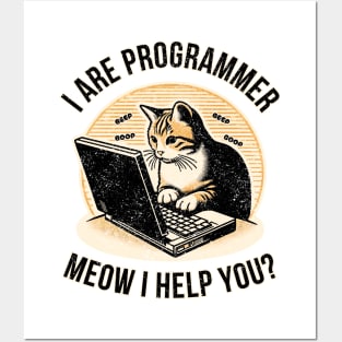 Retro Cat Programmer Meme: Coding Humor Posters and Art